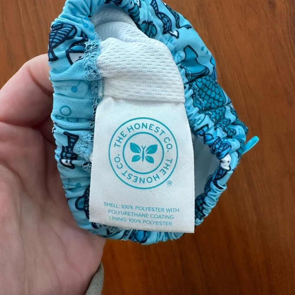 Honest Co. baby swim diaper cover in Blue Fish Pattern